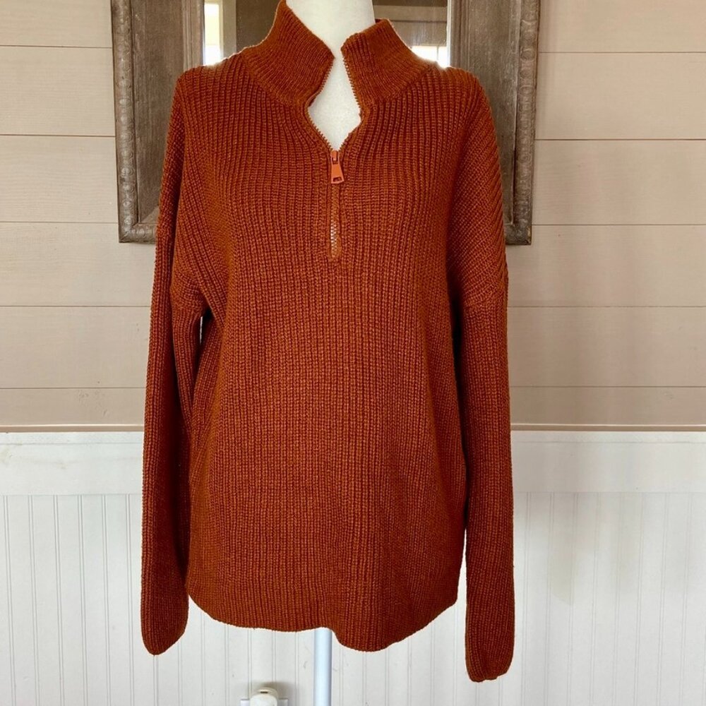 Loose Fit Pullover Fall Mock Turtleneck Rust Sweater Womens Sz S